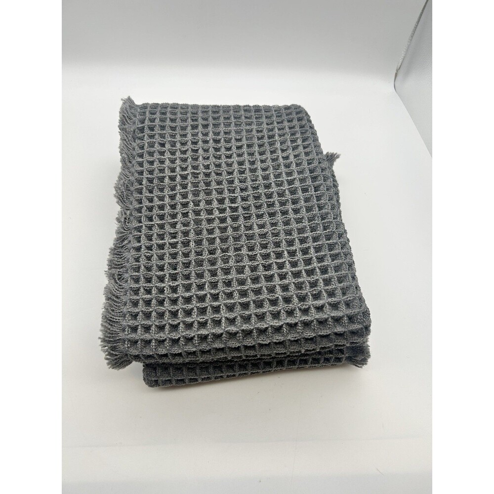 Waffle Bathroom Rugs Mats Set 2 PCS 18x30 & 17x24 Inch Absorbent Gray